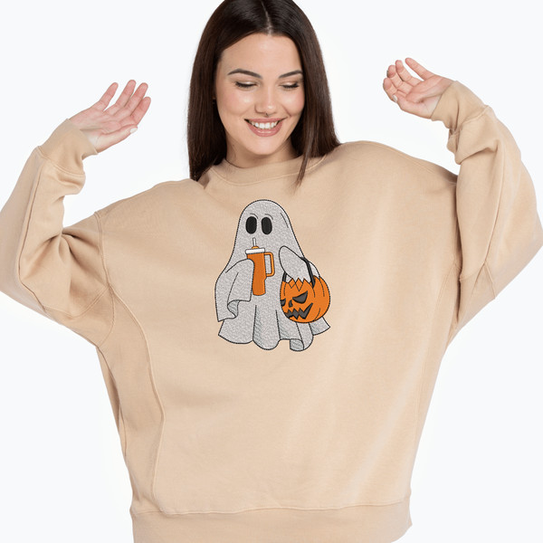 Cool Ghost with Tumbler Embroidery Design
