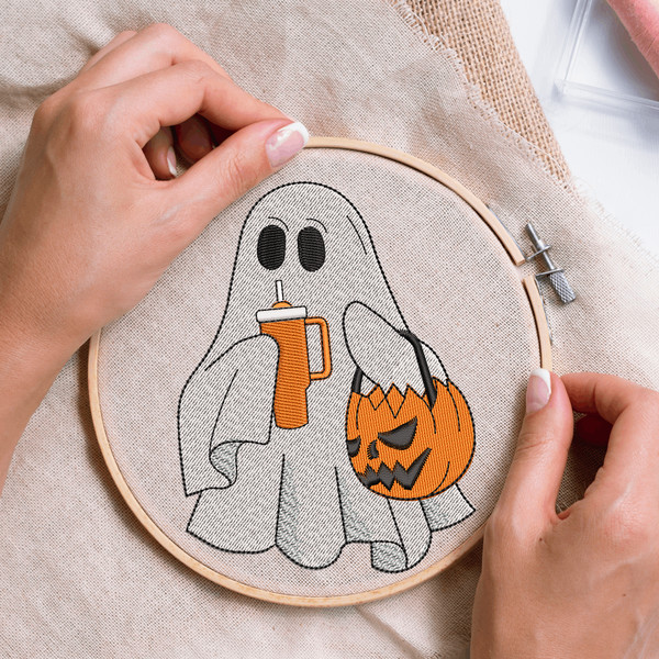 Cool Ghost with Tumbler Embroidery Design