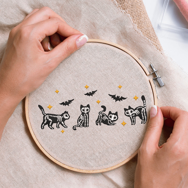 Skeletons Cat Embroidery Design