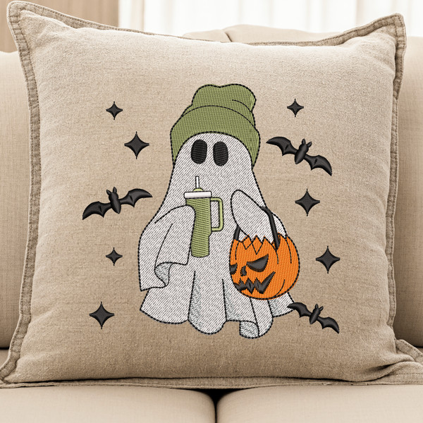 Cool Ghost with Tumbler Embroidery Design