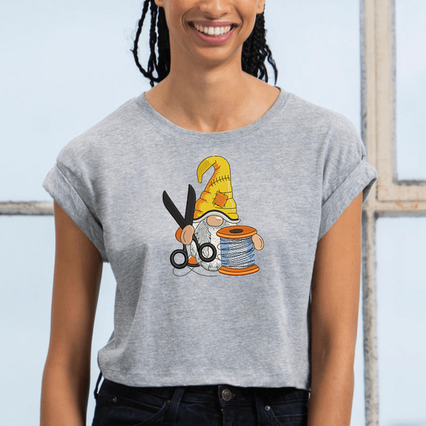 Gnome with Scissors Thread Embroidery Design