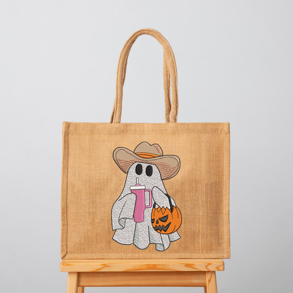 Howdy Ghost with Tumbler Embroidery Design