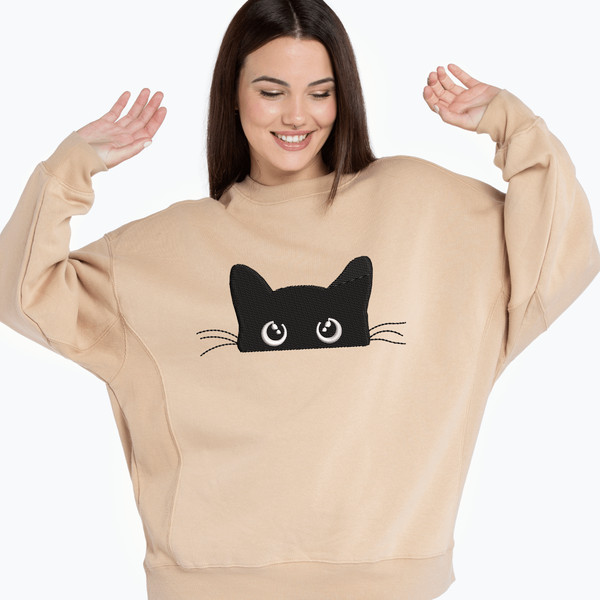 Cute Black Cat Halloween Embroidery Design