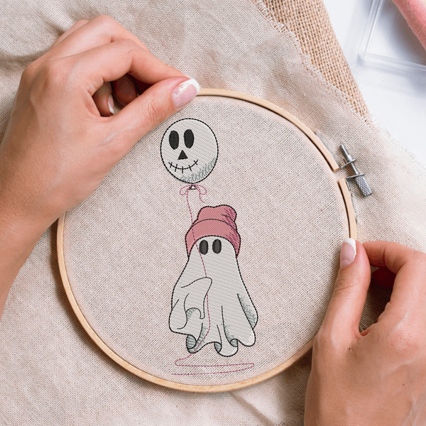 Cute Ghost with Balloon Embroidery Design