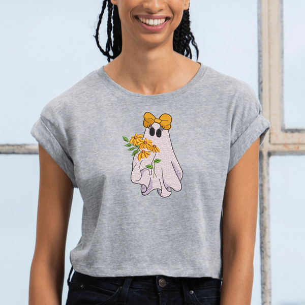 Halloween Ghost with flowers Embroidery Design