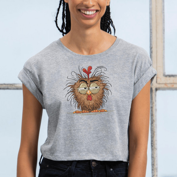 Grumpy Crazy Chicken Embroidery Design