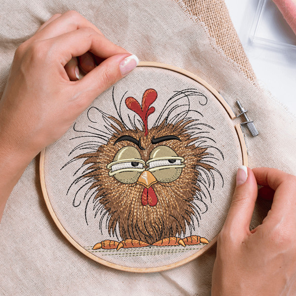 Grumpy Crazy Chicken Embroidery Design