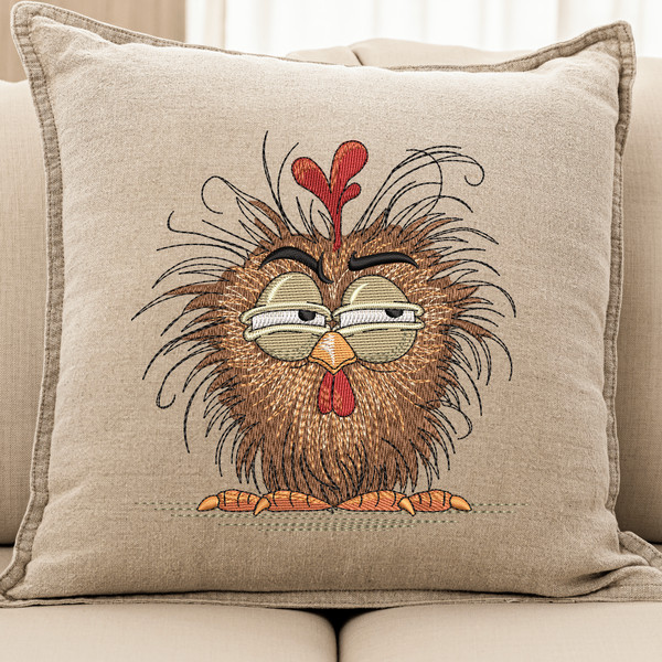 Grumpy Crazy Chicken Embroidery Design