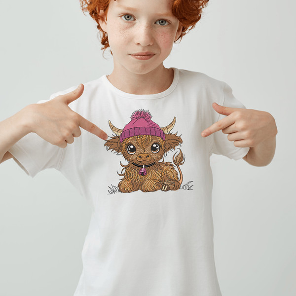 Highland Baby Cow Embroidery Design