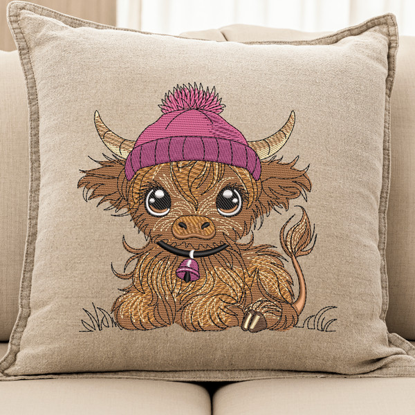 Highland Baby Cow Embroidery Design
