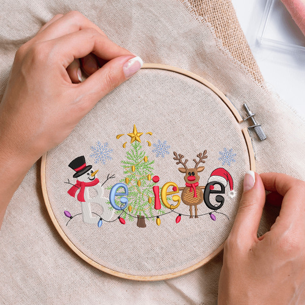 Believe Christmas Embroidery Design