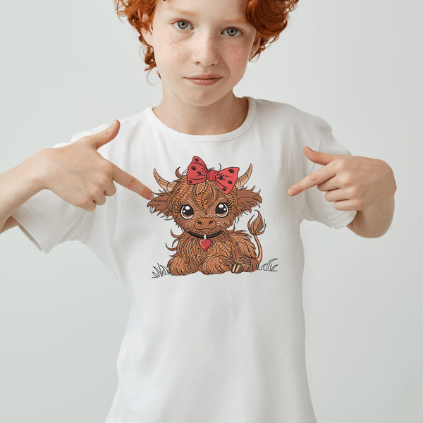 Cute Highland Baby Cow Embroidery Design