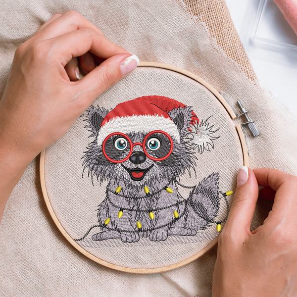 Christmas Racoon Embroidery Design