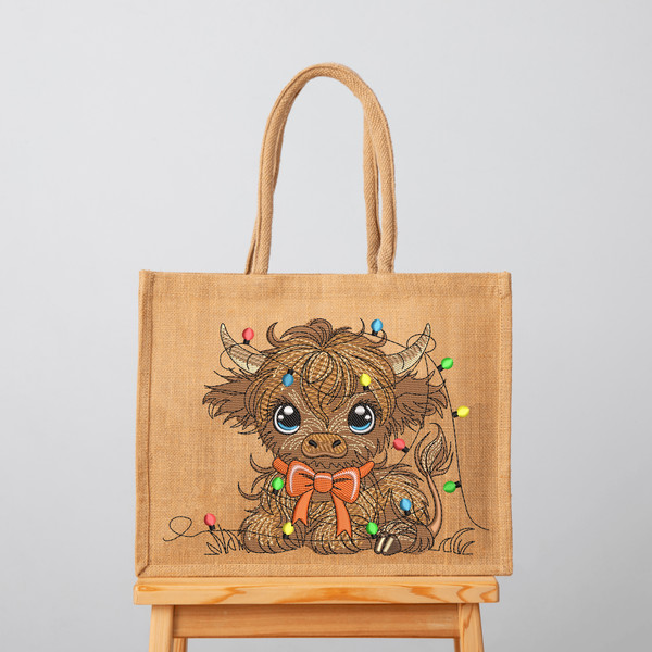 Christmas Highland Baby Cow Embroidery Design