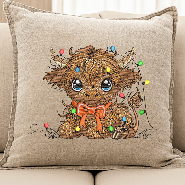 Christmas Highland Baby Cow Embroidery Design