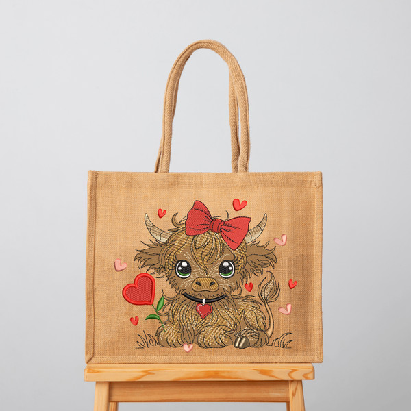 Baby Highland Cow Valentines day Embroidery Design