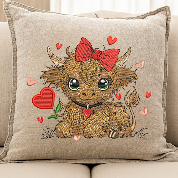 Baby Highland Cow Valentines day Embroidery Design
