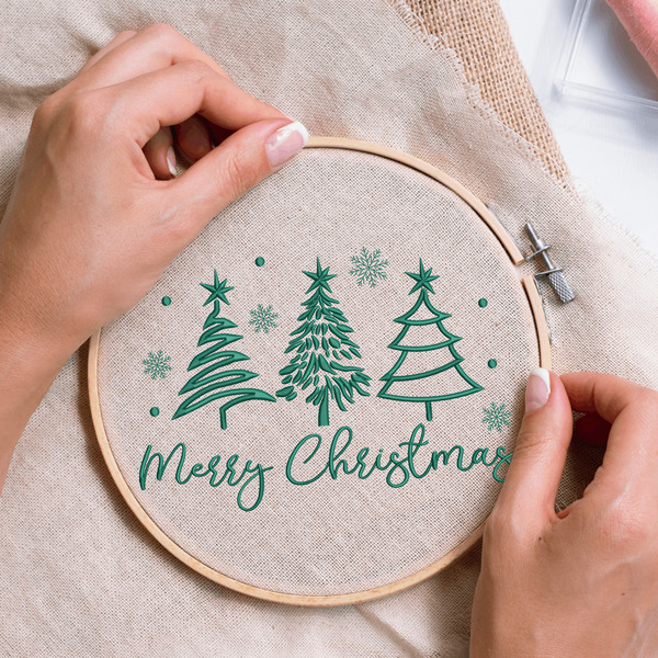 Merry Christmas Doodle Trees Embroidery Designs