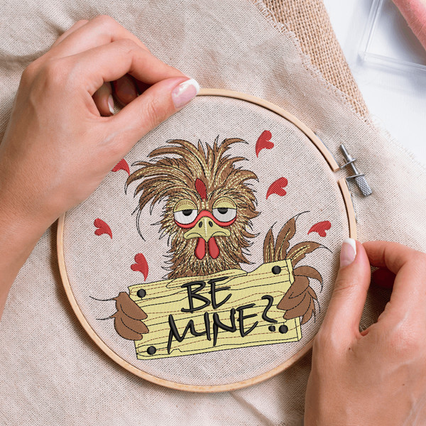 Valentine Grumpy Chicken Embroider Design
