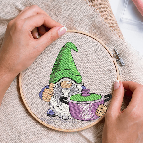 Cooking Pot Gnome Embroidery Design