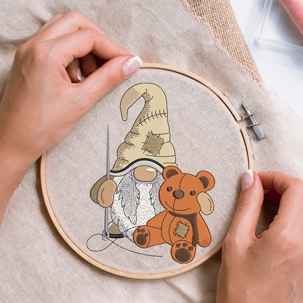 Sewing Teddy Gnome Embroidery Design