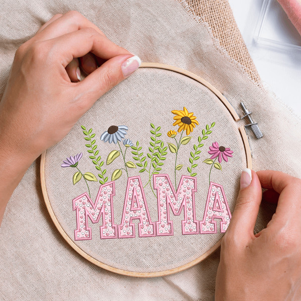 Mama Applique Flowers Embroidery Design