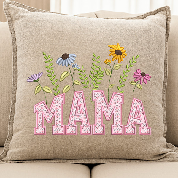 Mama Applique Flowers Embroidery Design
