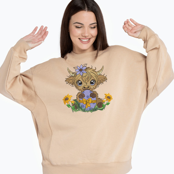 Highland Easter Baby Cow Embroidery Design