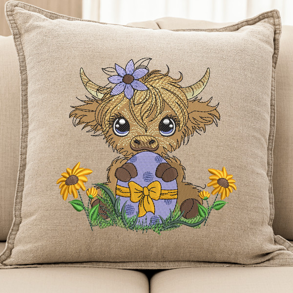 Highland Easter Baby Cow Embroidery Design