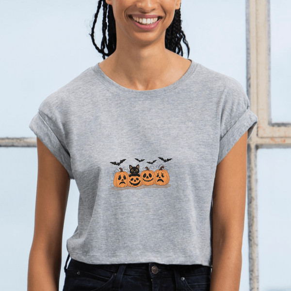 Halloween Pumpkins Black Cat Embroidery Design