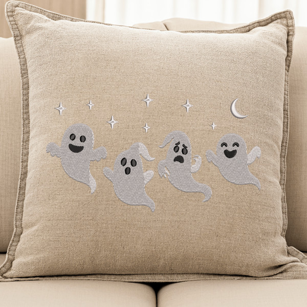 Halloween Silly Ghosts Dancing Under Crescent moon and stars