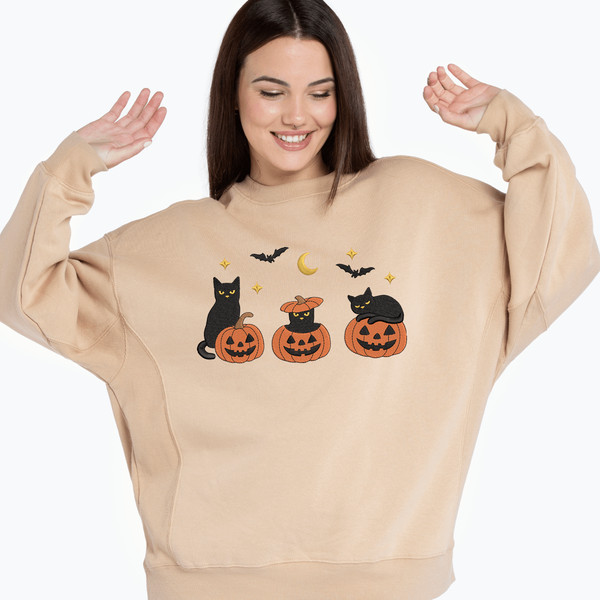 Halloween Pumpkin Cats Embroidery Design