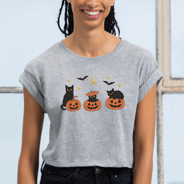 Halloween Pumpkin Cats Embroidery Design