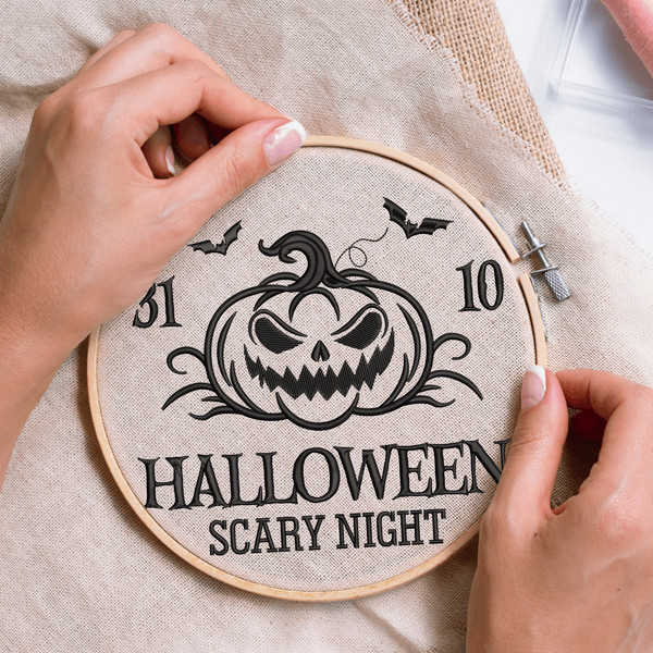 Scary Night Halloween Embroidery Design