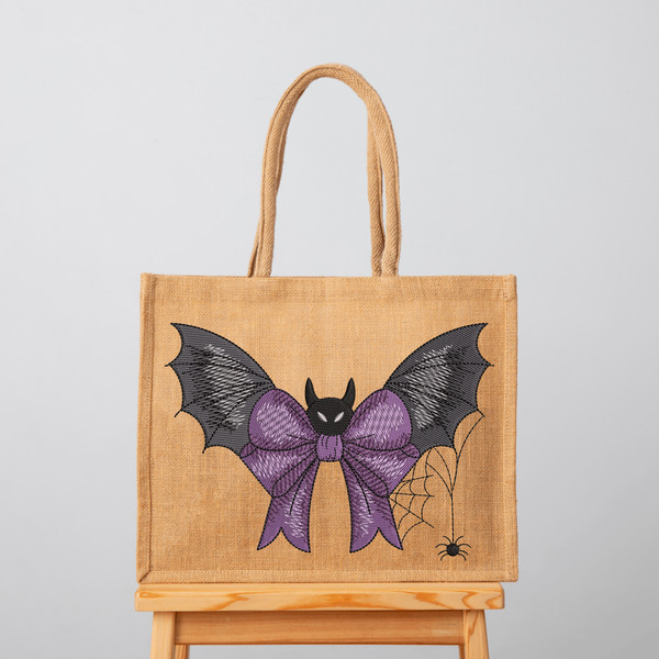 Halloween Bow with Bats and Web Embroidery Design