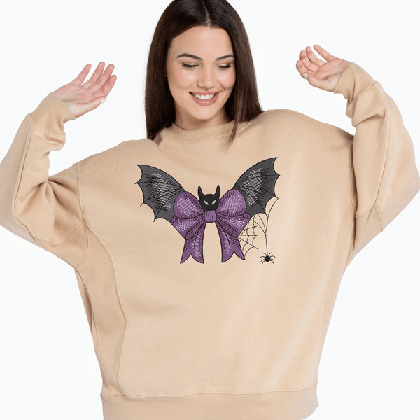 Halloween Bow with Bats and Web Embroidery Design