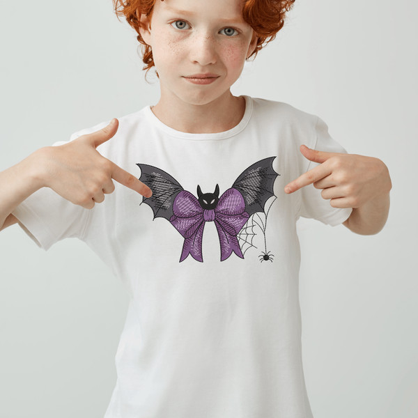 Halloween Bow with Bats and Web Embroidery Design