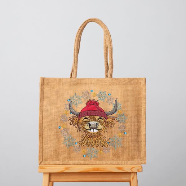 Funny Christmas Highland Baby Cow Embroidery Design