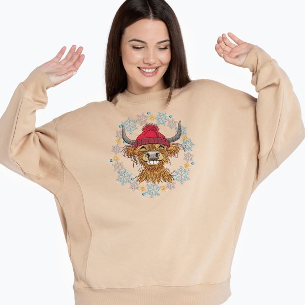 Funny Christmas Highland Baby Cow Embroidery Design