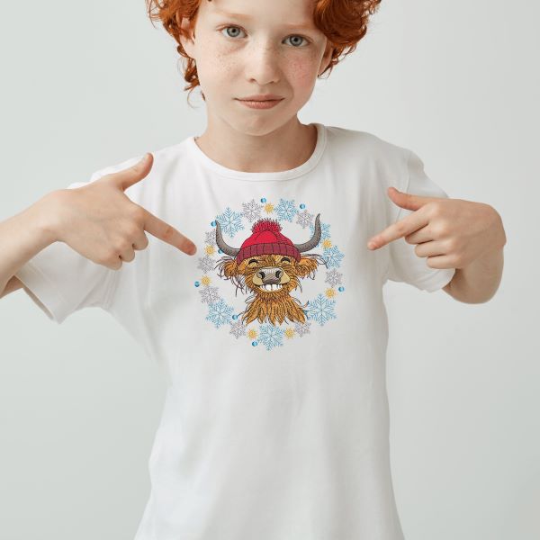 Funny Christmas Highland Baby Cow Embroidery Design