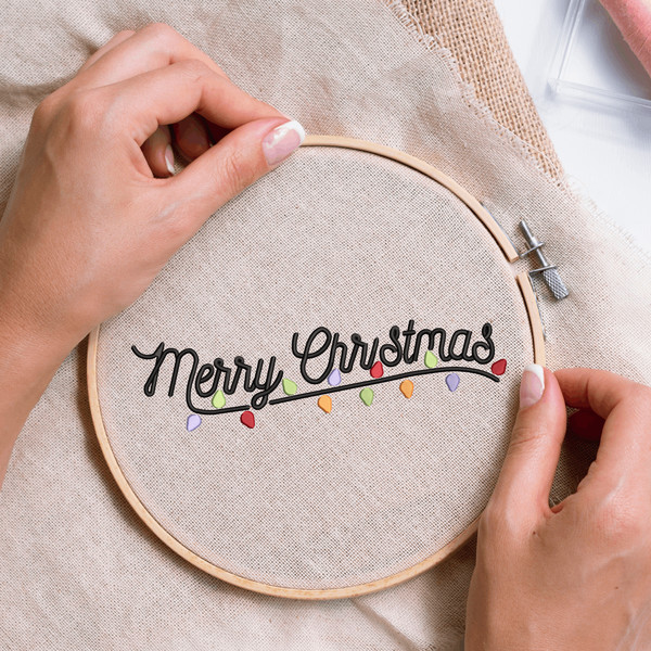 Christmas Lights Merry Embroidery Design