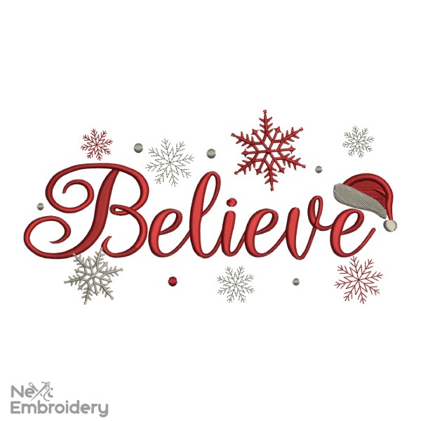 Believe Embroidery Design. Merry Christmas Santa Claus Holiday Machine Embroidery Design. 5 sizes. Instant Download