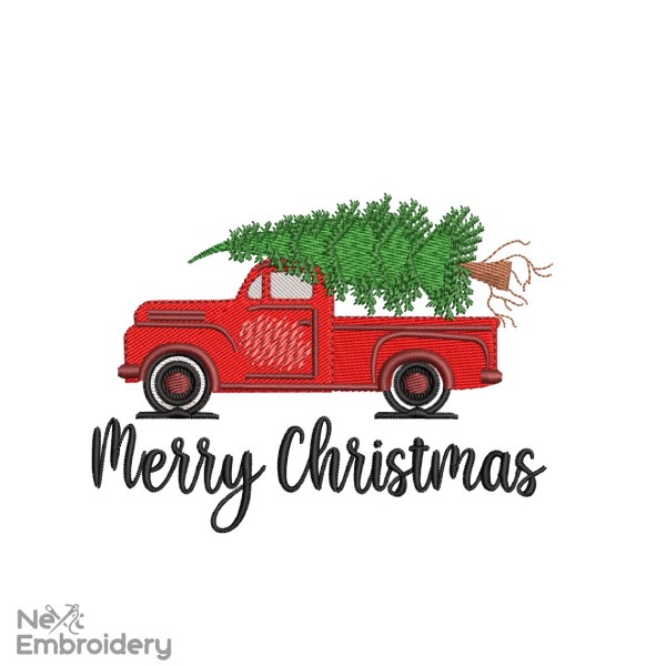 Mini Christmas Truck Machine Embroidery Design. Winter Merry Christmas Pickup, Instant Download