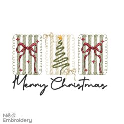 Coquette Merry Christmas Embroidery Designs, Minimalist Vintage Merry Christmas Embroidery Design, Instant Download
