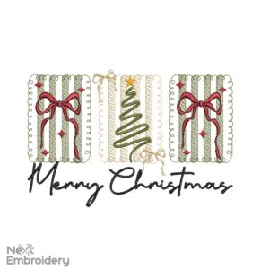 Coquette Merry Christmas Embroidery Designs, Minimalist Vintage Merry Christmas Embroidery Design, Instant Download