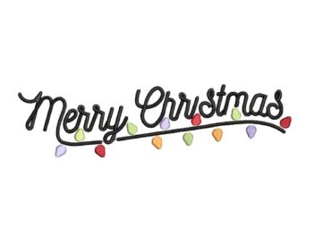 Christmas Lights Merry Embroidery Design, Christmas Machine embroidery File
