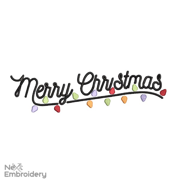 Christmas Lights Merry Embroidery Design, Christmas Machine embroidery File
