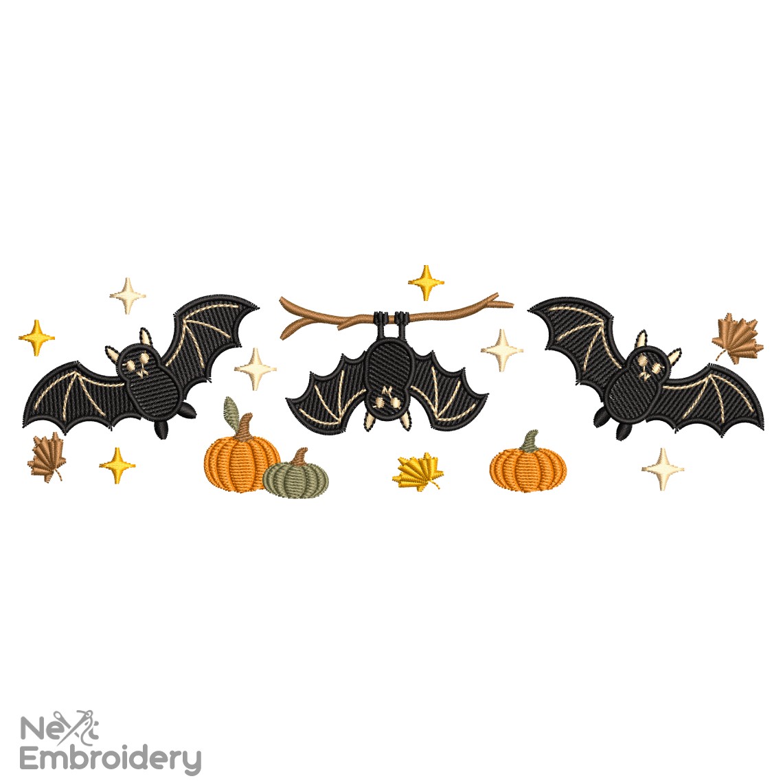 Halloween Bats and Pumpkins Embroidery Design