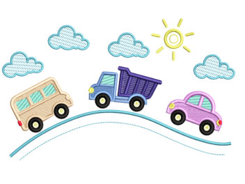 Little Cars on Road Machine Embroidery Design