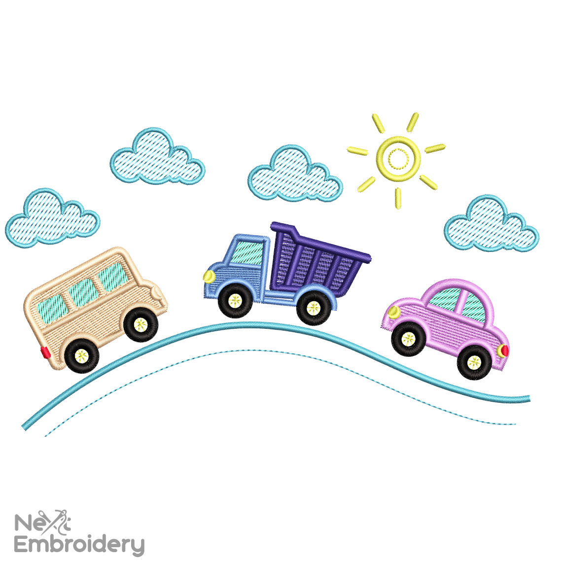Little Cars on Road Machine Embroidery Design